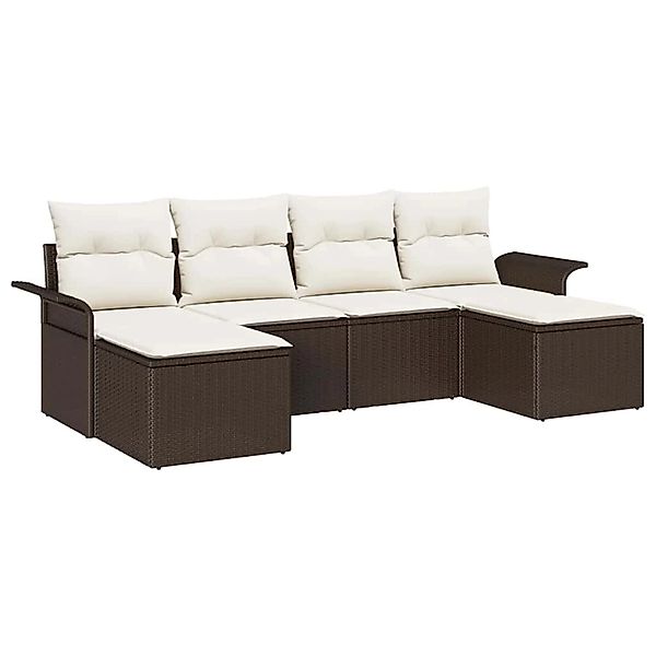 vidaXL Garten-Sofa-Set mit Kissen 6-Tlg Braun Poly Rattan 3345468 günstig online kaufen