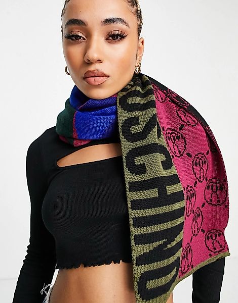 Moschino – Bunt bedruckter Schal mit Logo günstig online kaufen