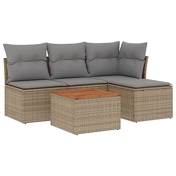 vidaXL 5-Tlg Garten-Sofagarnitur mit Kissen Beige Poly Rattan 3255926 günstig online kaufen
