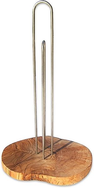 Olivenholz-erleben Küchenrollenhalter DESIGN mit Edelstahlstangen und Olive günstig online kaufen