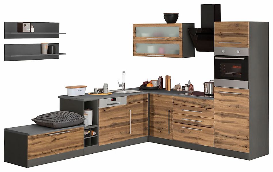 KOCHSTATION Winkelküche "KS-Samos" Stellbreite 300x250 cm, wahlweise mit E- günstig online kaufen