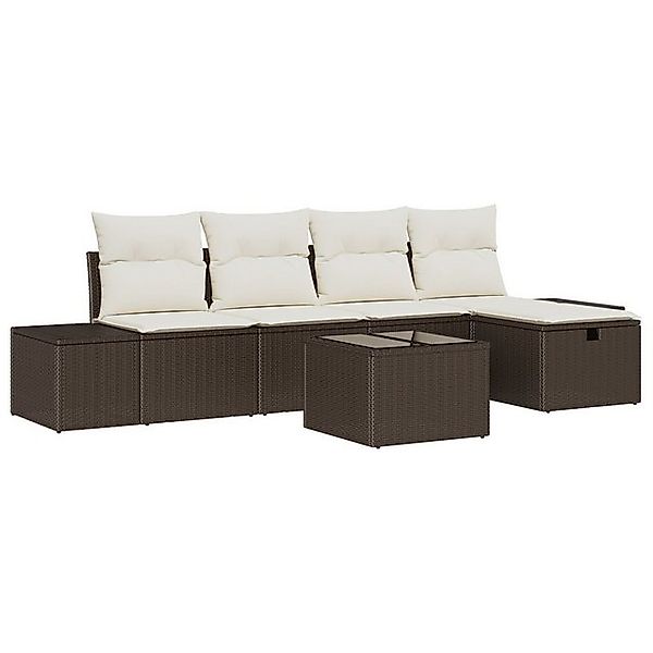 vidaXL Loungesofa 6-teiliges Garten-Sofa-Set mit Kissen in Braun aus Poly-R günstig online kaufen