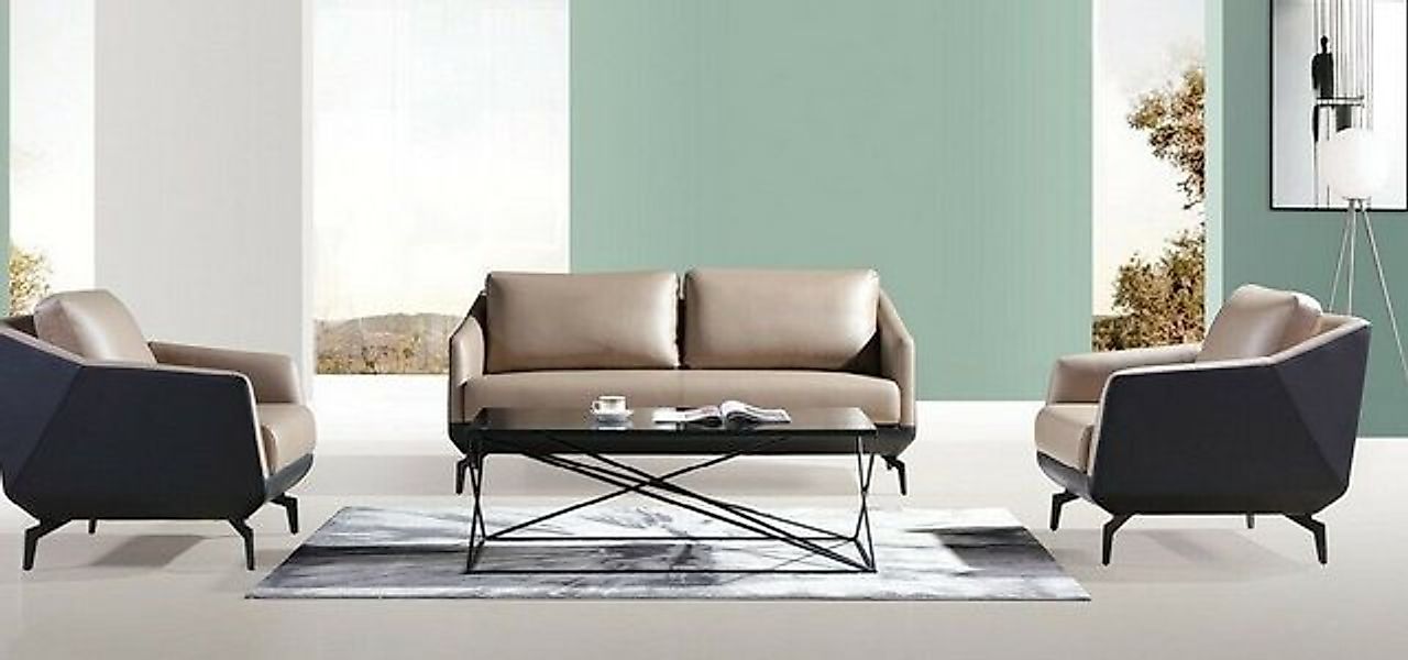 JVmoebel Sofa Beige Sofagarnitur 3+1+1 Sitzer Polstermöbel Leder Design Neu günstig online kaufen