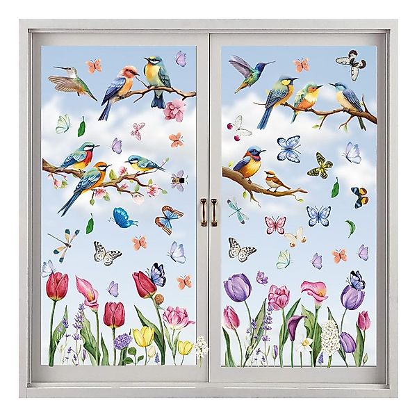 Coonoor Fenstersticker Frühlingsvogel Fensteraufkleber, Blumen mit günstig online kaufen