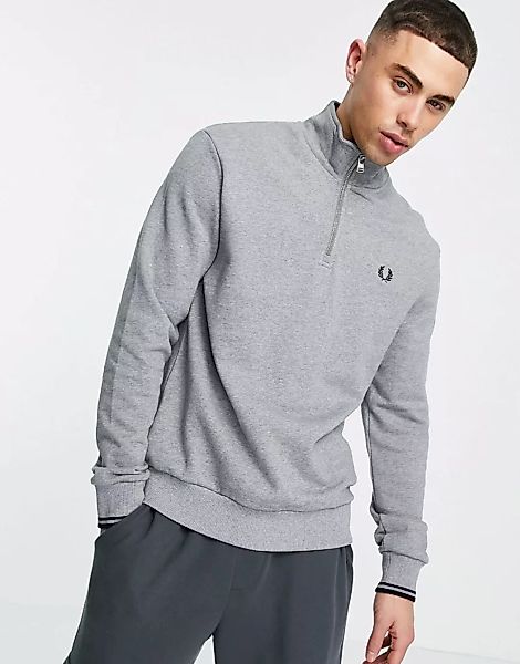 Fred Perry – Sweatshirt mit 1/4-Reißverschluss in Grau günstig online kaufen