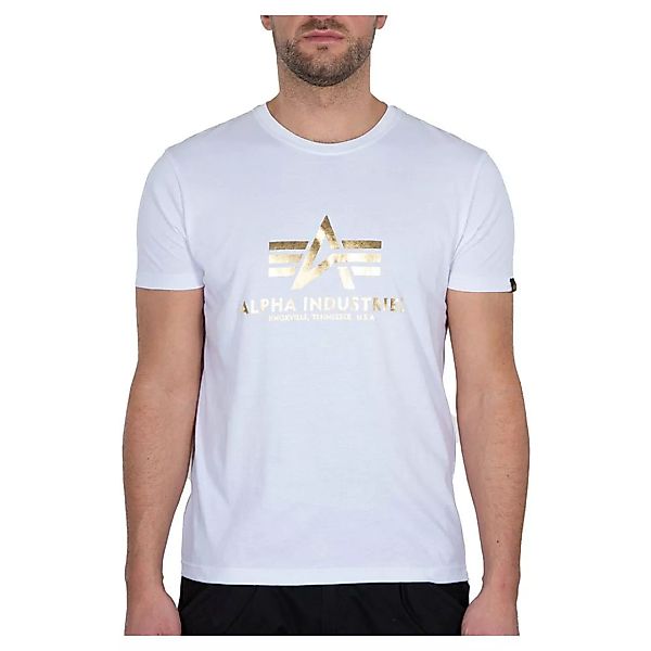 Alpha Industries Basic Foil Print Kurzärmeliges T-shirt XS White / Yellow G günstig online kaufen