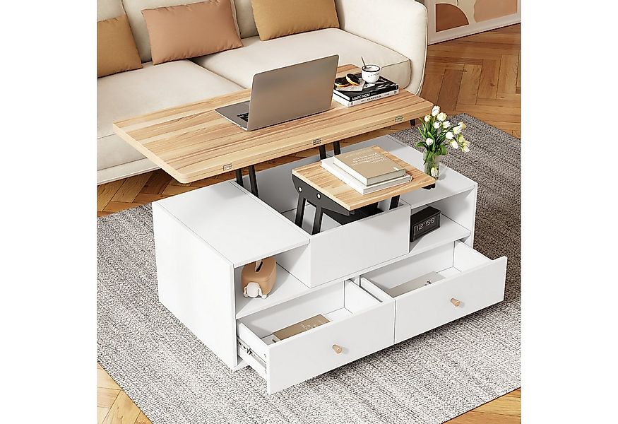 KLAM HOME Couchtisch Höhenverstellbarer Couchtisch mit Klappfunktion und 4 günstig online kaufen