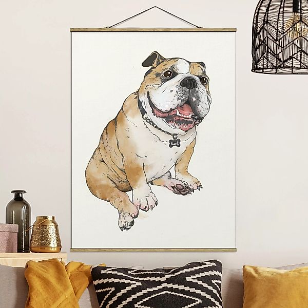 Stoffbild Tiere mit Posterleisten - Hochformat Illustration Hund Bulldogge günstig online kaufen
