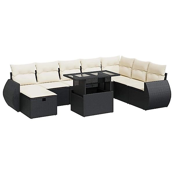 vidaXL 9-Tlg Garten-Sofagarnitur mit Kissen Schwarz Poly Rattan 3327916 günstig online kaufen