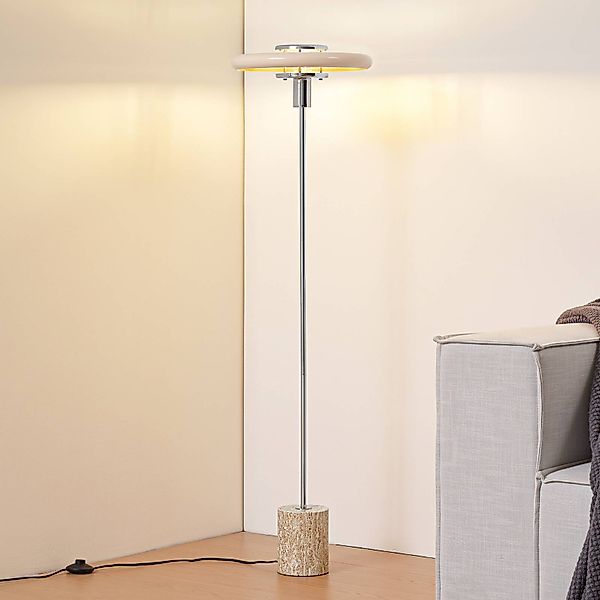 Lindby Stehleuchte Branford, 130 cm, beige, Metall/Travertin günstig online kaufen