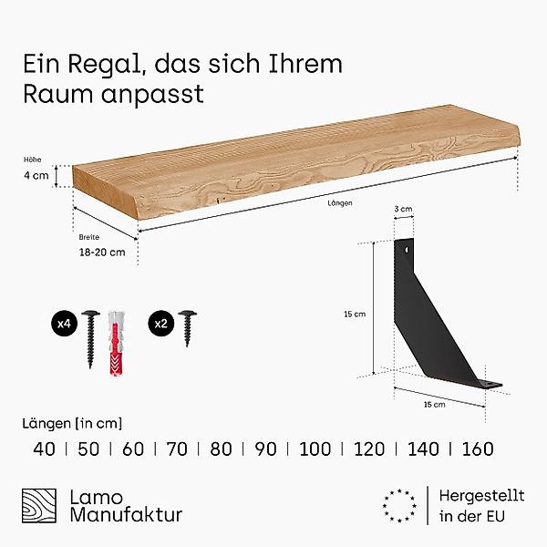 LAMO Manufaktur Wandregal Holz Baumkante Regal günstig online kaufen