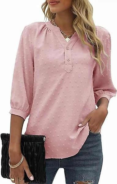 FIDDY Langarmshirt Damen V-Ausschnitt Bluse Knopfleiste Chiffon Tunika Casu günstig online kaufen