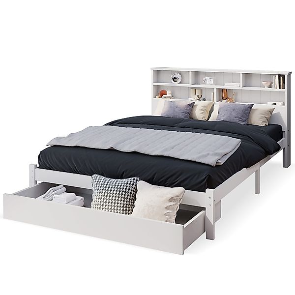 Ulife Massivholzbett Weiß Doppelbett /Einzelbett mit günstig online kaufen