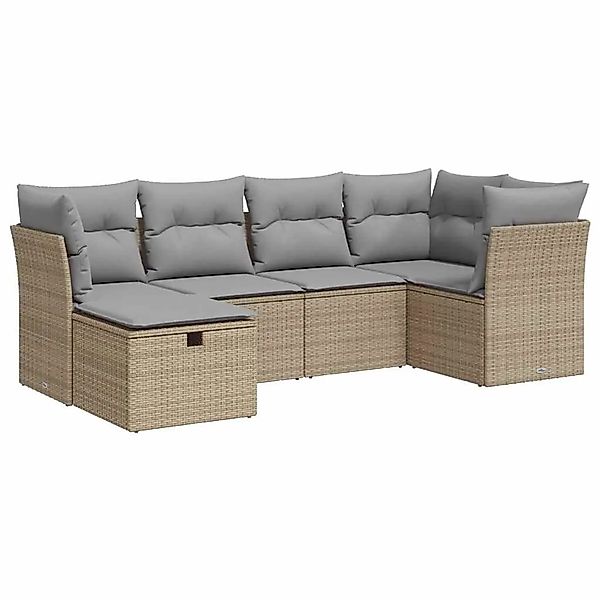 vidaXL 6-Tlg Garten-Sofagarnitur mit Kissen Beige Poly Rattan 3325285 günstig online kaufen