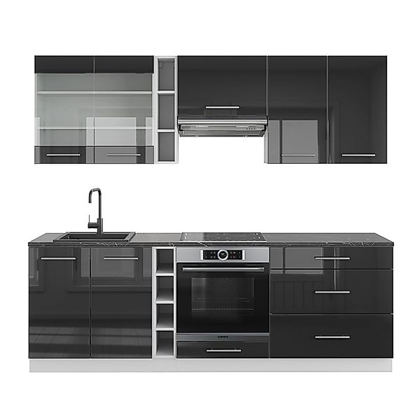 Vicco Fame-Line Küchenzeile Bordeaux Hochglanz/Goldkraft Eiche 235 cm ohne günstig online kaufen