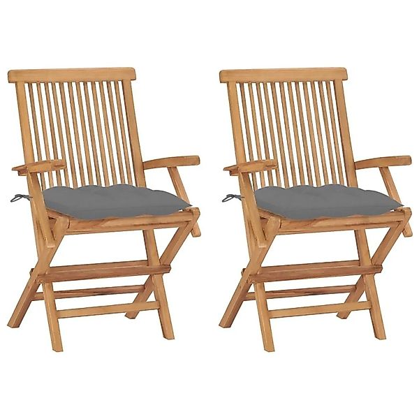 vidaXL Gartenstühle mit Grauen Kissen 2 Stk Massivholz Teak 3062503 günstig online kaufen