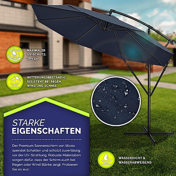 tillvex Sonnenschirm 300 cm Kurbel Ampelschirm günstig online kaufen