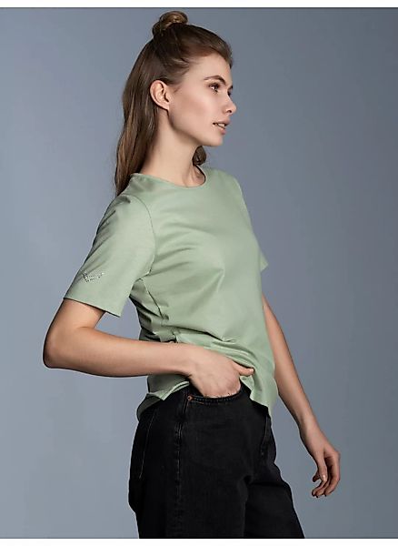 Trigema T-Shirt "TRIGEMA T-Shirt DELUXE Baumwolle mit Kristallsteinen", (1 günstig online kaufen
