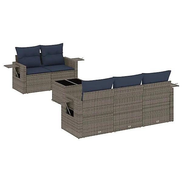 vidaXL 6-Tlg Gartensofa-Set mit Kissen Grau Polyrattan 3219900 günstig online kaufen