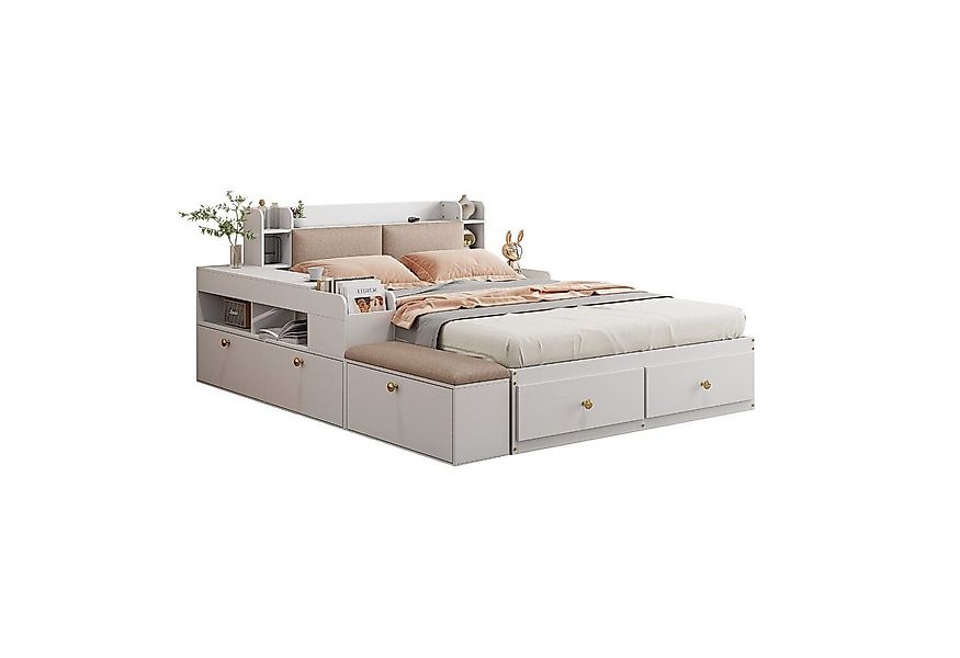 Odikalo Bett Massivholz-Kombi-Bett 140*200 cm, mit Schubladen, mit Nachttis günstig online kaufen