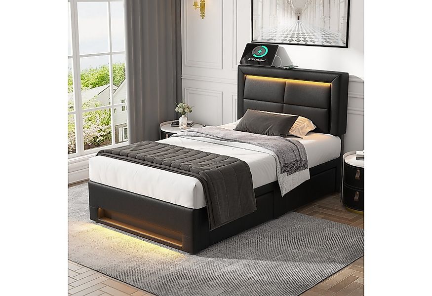 HAUSS SPOLE Polsterbett 90x200 cm mit USB-Anschluss, LED-Beleuchtung, 4 Sch günstig online kaufen
