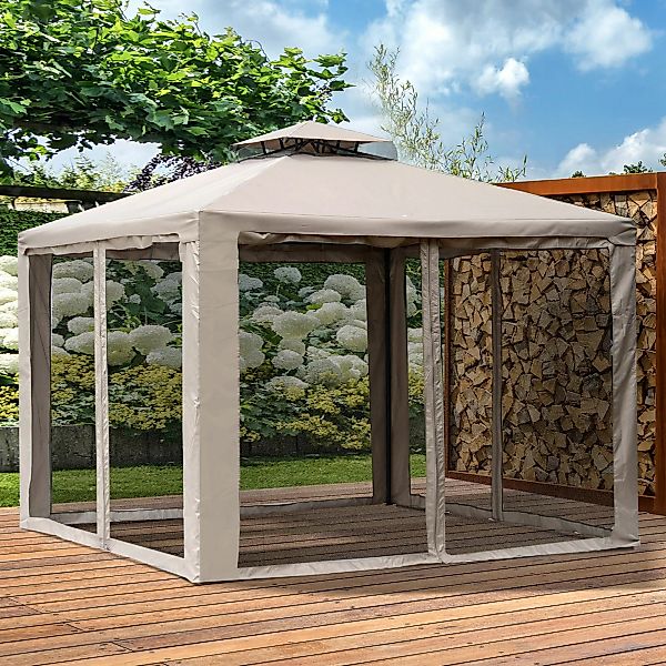 Outsunny Gartenpavillon 3x3x2,6m  Pavillon Gartenzelt mit 4 Seitenwänden, w günstig online kaufen