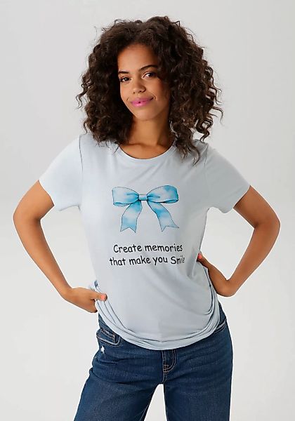 Aniston CASUAL T-Shirt, mit Schleife und Schriftzug bedruckt günstig online kaufen