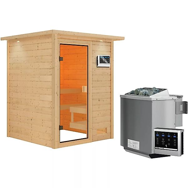 Woodfeeling Sauna Sandra inkl. 9 kW Bio-Ofen mit ext. Strg., LED-Dachkranz günstig online kaufen