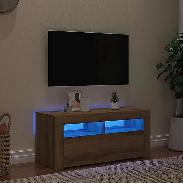 vidaXL TV-Schrank mit LED-Leuchten Artisan-Eiche 90x35x40 cm 856322 günstig online kaufen