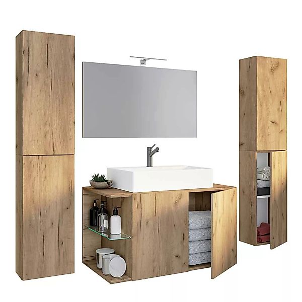 Badezimmermöbel Set Holzoptik in Wildeiche Honigfarben 151 cm hoch (viertei günstig online kaufen
