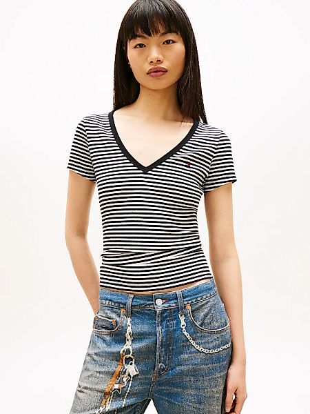 Tommy Jeans Kurzarmshirt "TJW SLIM ESSENTIAL RIB V SS" mit gerippter Strukt günstig online kaufen