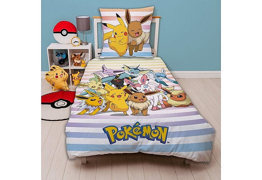Familando Kinderbettwäsche Pokemon "Group" 135x200 + 80x80 cm aus 100% Baum günstig online kaufen