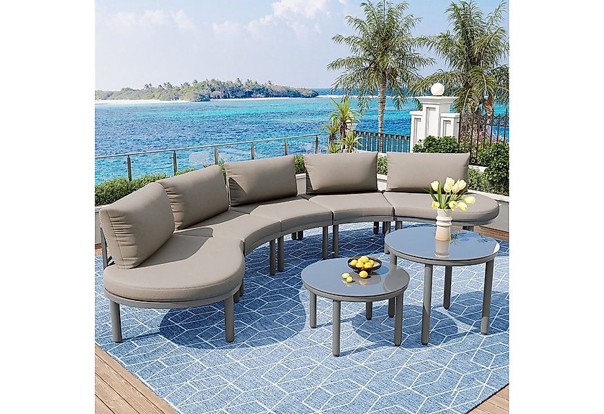 Flieks Gartenlounge-Set, 5-Sitzer Gartenmöbel abgerundetes Sofa, Couchtisch günstig online kaufen