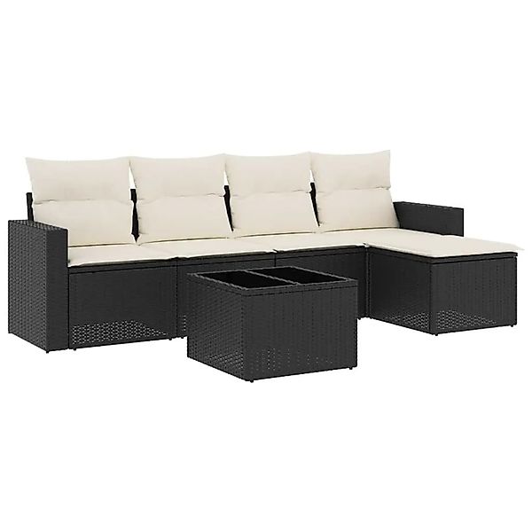 vidaXL 6-Tlg Garten-Sofagarnitur mit Kissen Schwarz Poly Rattan 3251233 günstig online kaufen