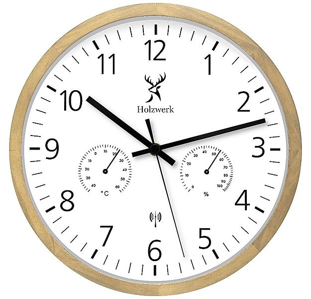 Holzwerk Funkwanduhr Hygrometer & Thermometer Holz Loft Designer Funk-Wandu günstig online kaufen