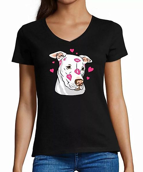 MyDesign24 T-Shirt Damen Hunde Print Shirt bedruckt - Hundekopf mit Herzen günstig online kaufen