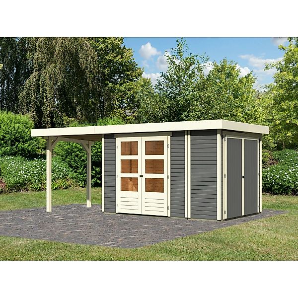 Karibu Gartenhaus Set Retola 3 Terragrau mit Anbauschrank 240 cm Breit 6,71 günstig online kaufen
