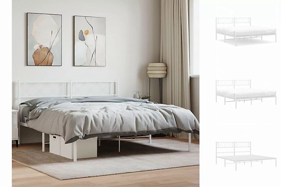 vidaXL Bettgestell Bettrahmen mit Kopfteil Metall Weiß 120x200 cm Bett Bett günstig online kaufen
