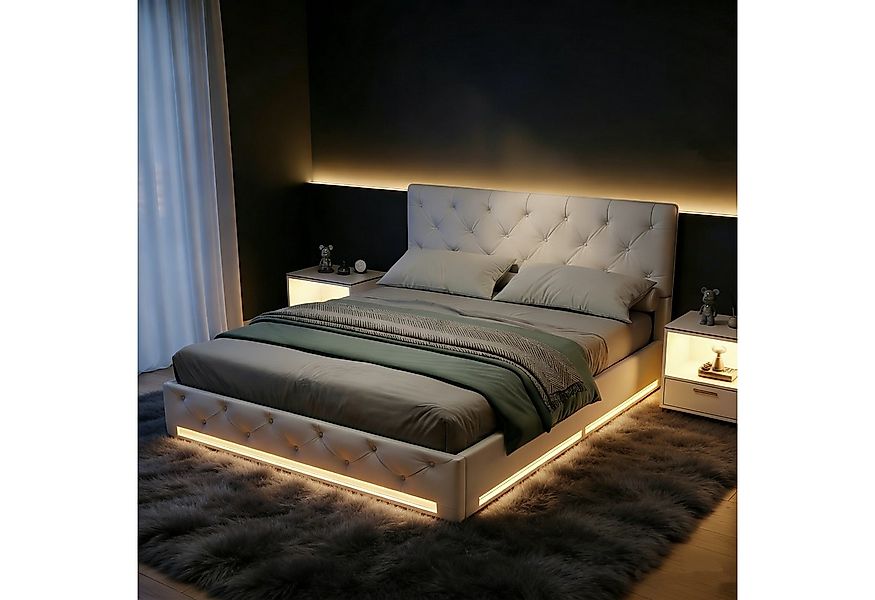 PXloue Stauraumbett Polsterbett LED hydraulisches Doppelbett, Hydraulisches günstig online kaufen