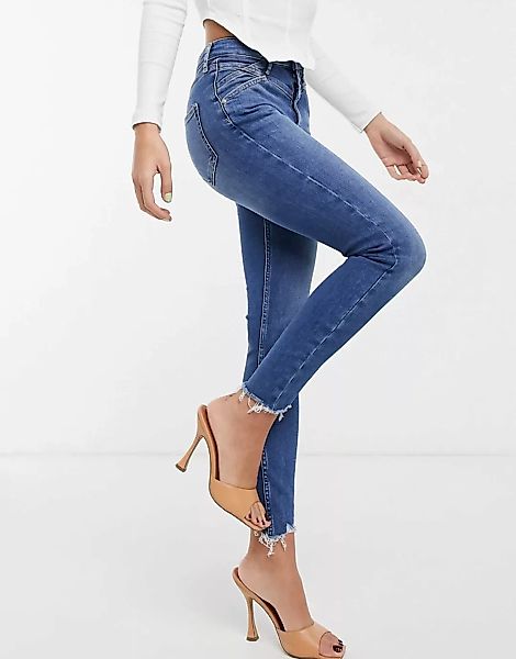 River Island – Enge Jeans mit hohem Bund in mittelblauer Waschung günstig online kaufen