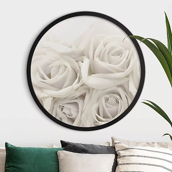Rundes Gerahmtes Bild Weiße Rosen günstig online kaufen