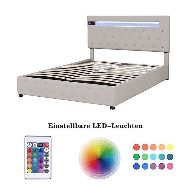 SOFTWEARY Polsterbett mit LED-Beleuchtung, Bluetooth Lautsprecher und USB A günstig online kaufen