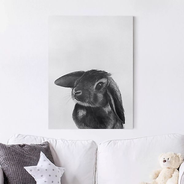 Leinwandbild - Hochformat Illustration Hase Schwarz Weiß Zeichnung günstig online kaufen