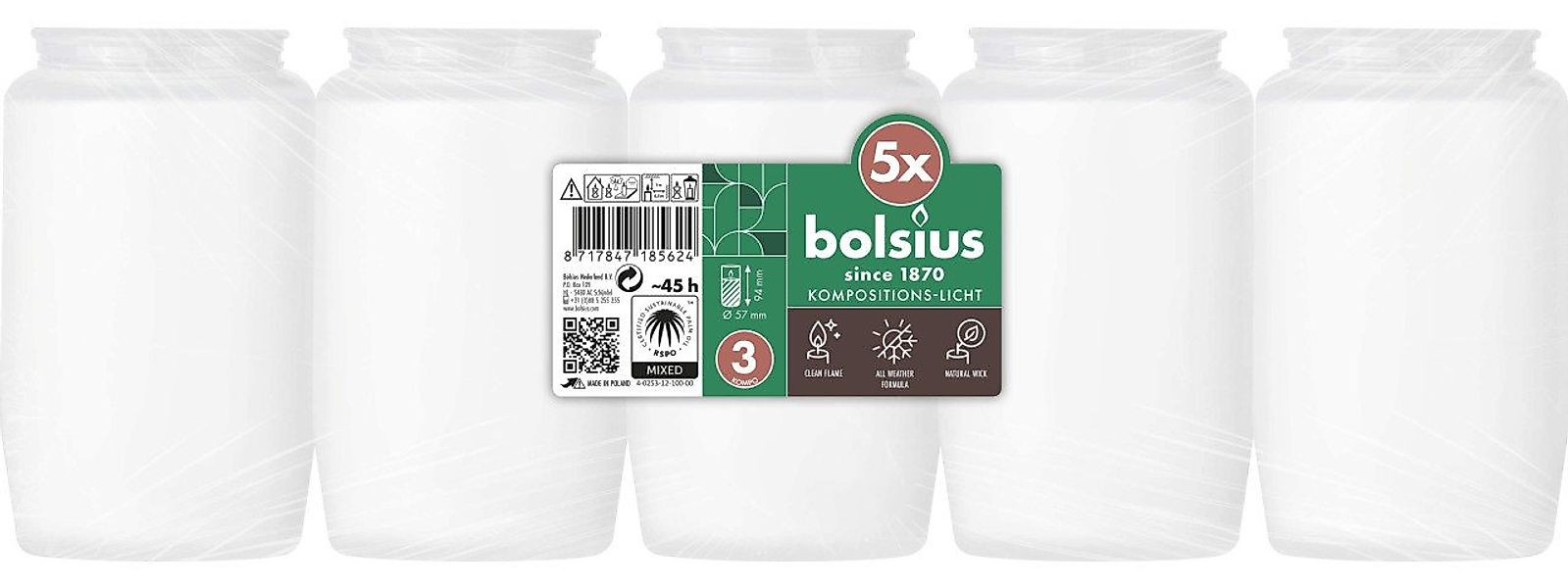 Bolsius Grabkerze BOLSIUS Kompositionslicht weiß 5er Pack 9,4 cm günstig online kaufen