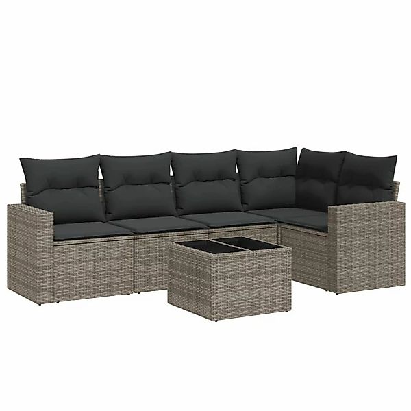 vidaXL 6-tlg Garten-Sofagarnitur mit Kissen Grau Poly Rattan Modell 1 günstig online kaufen