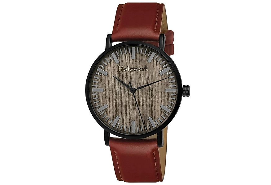 Holzwerk Quarzuhr Designer Edelstahl & Holz Uhr mit Leder Armband, Holz Uni günstig online kaufen