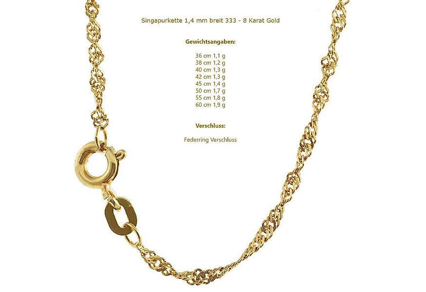 HOPLO Goldkette Goldkette Singapurkette 333 - 8 Karat Gold 1,4 mm - 45 cm, günstig online kaufen