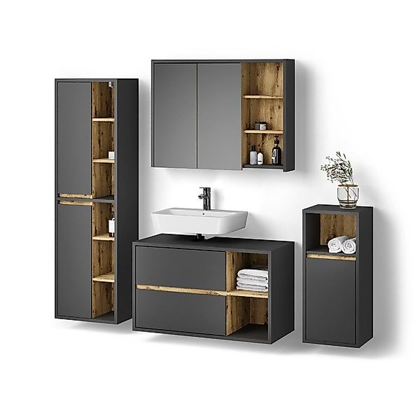 Livinity® Badmöbel-Set Vomano, Anthrazit/Eiche, 4 Teile günstig online kaufen