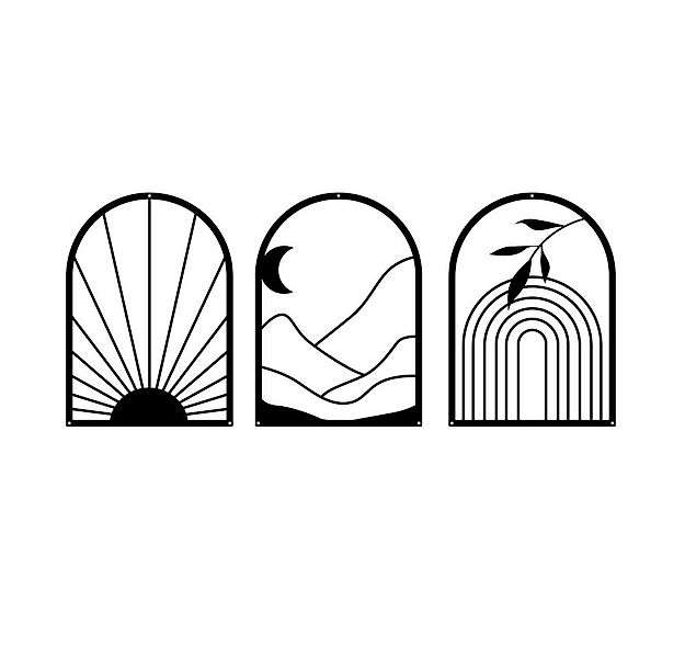 NUODWELL Wanddekoobjekt 3 Paneele Boho-Metall-Wandkunst, Natur Linie Zeichn günstig online kaufen