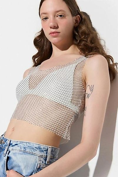 No Matter What Blusentop Glänzendes Stein Crop Top günstig online kaufen